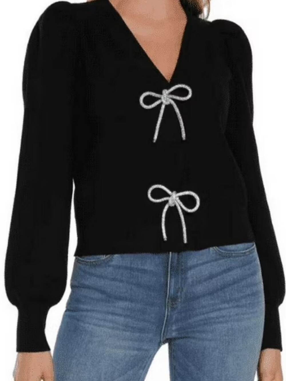 Express Black V-neck Holiday Celebration Cropped Sweater, XS